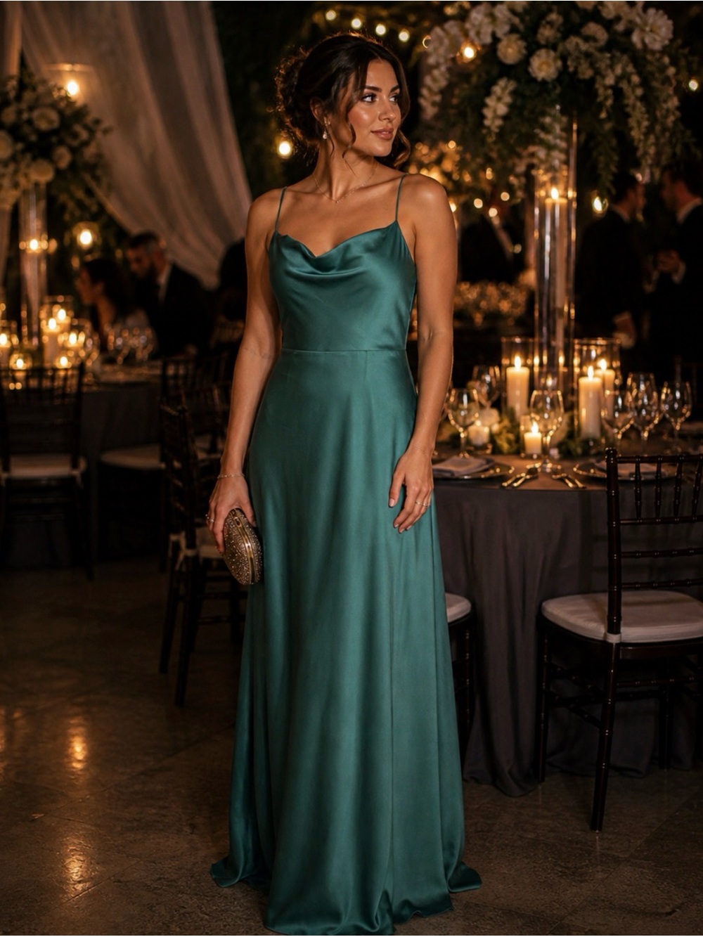 Intermix Exclusive Emerald Green Slip Maxi Dress with Cowl Neck
